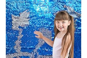 PENEPICO Sensory Wall Sequin Flip Fabric for Kids,0.2" Large Sequins Sensory Graffiti Fabric for Toddlers,Tactile Stimulation,Reversible Glitter Fabric (1 yd, Sapphire Blue + Silver)