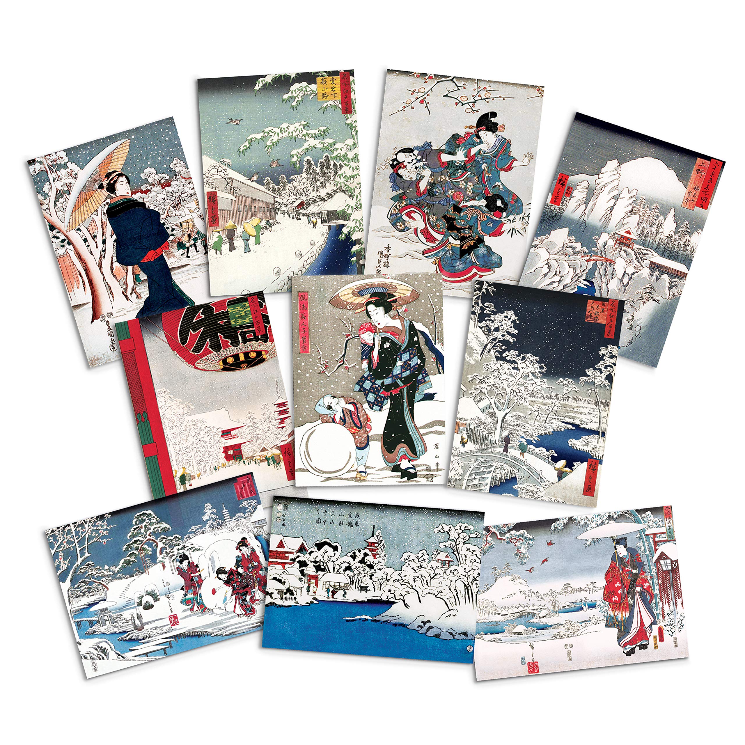 Japanese Ukiyo-e Art Greeting Cards - Christmas Card Mix Pack Set of 10 with Envelopes