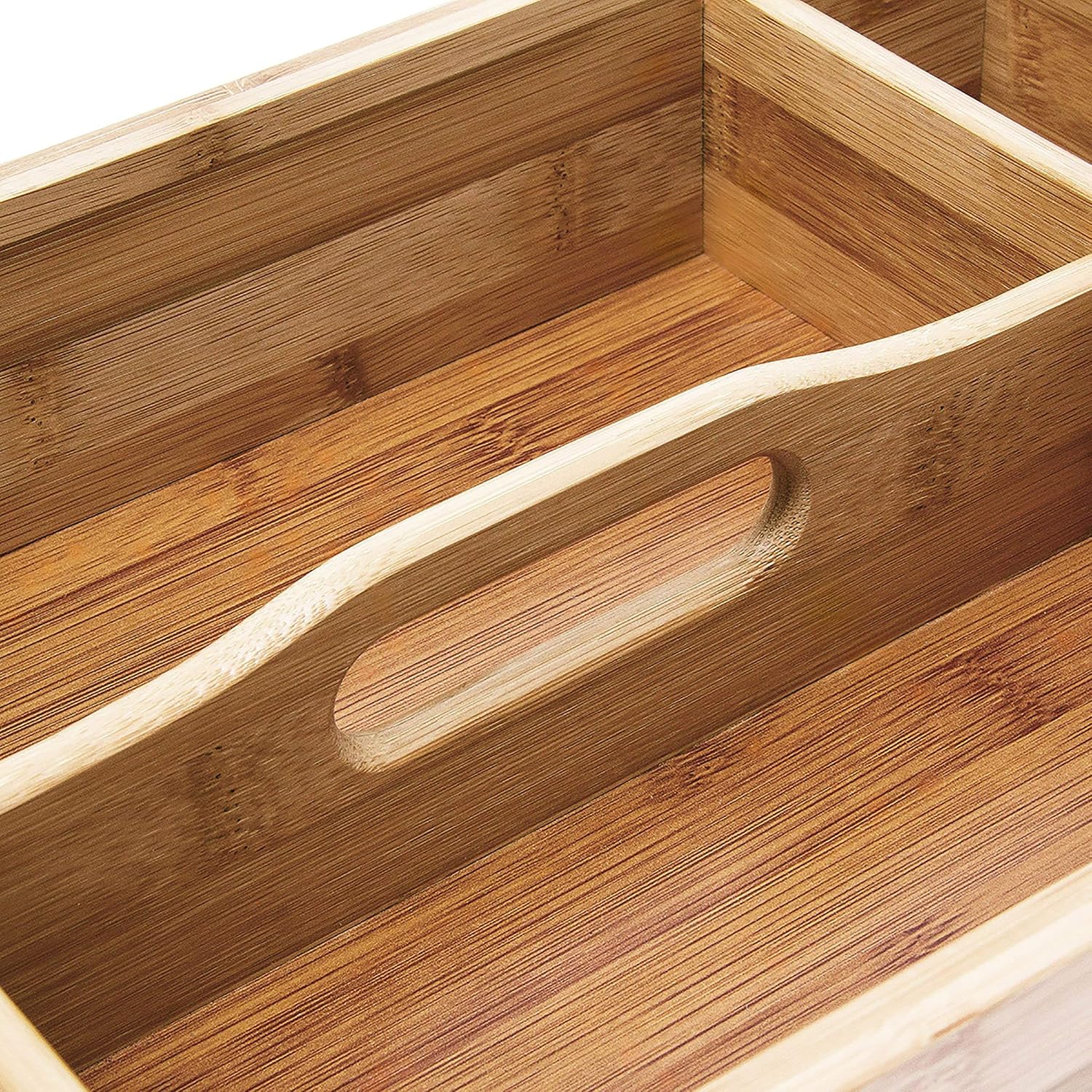 Relaxdays Kitchen Drawer Organiser with Handle, 7 x 23 x 37 cm, with 4 Compartments, Bamboo Cutlery Tray, Brown - Image 5