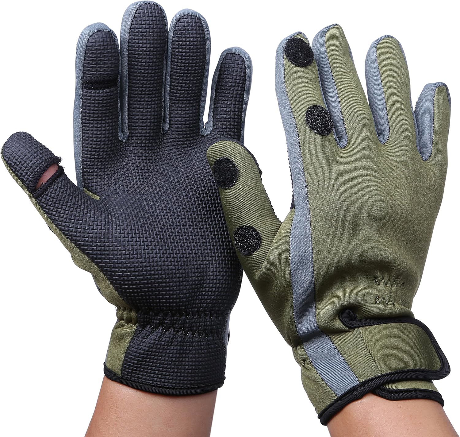 Amazon フィッシング グローブ ネオプレン 2本切りカバー 釣り 手袋 防寒 秋冬春用 フルフィンガー 収納袋セット カーキ1 L Maritsu グローブ