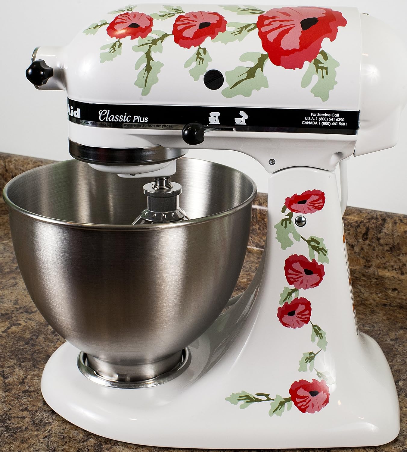 Red Poppy Flowers Watercolor Vinyl Decals for Kitchen Mixers