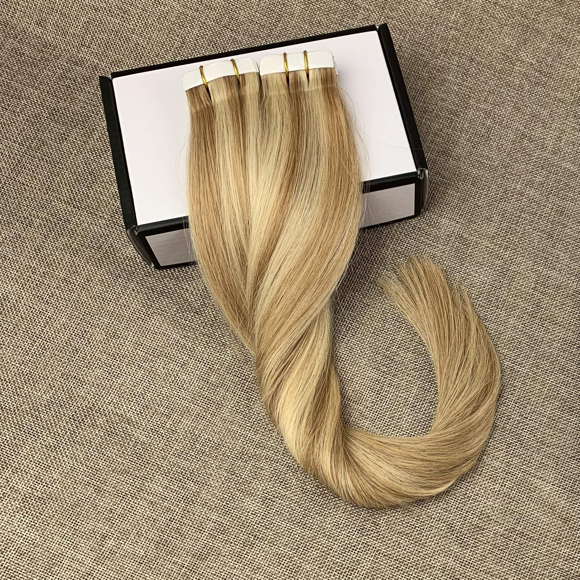 Komorebi #27/613 Honey Blonde And Bleach Blonde-20Inch Skin Weft Professional Hair Extensions Ombre Tape in Extensions Two-Town Colors 20Pcs 40 Gram Remy Hair Tape in Extensions