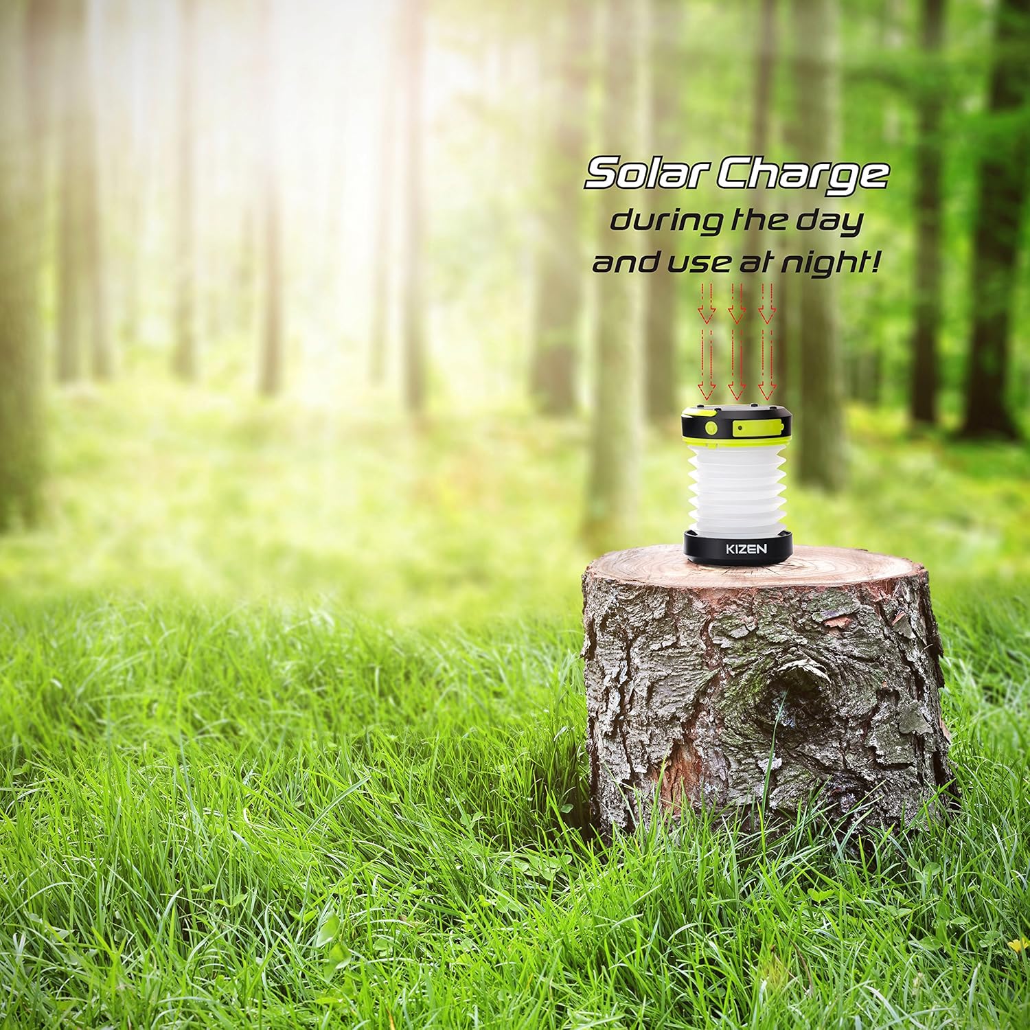 Kizen LED Camping Lanterns - Solar Powered or USB Rechargeable Emergency Lights - Collapsible Camp Lanterns for Power Outages, Night Hiking & Camping, Yellow: Home Improvement