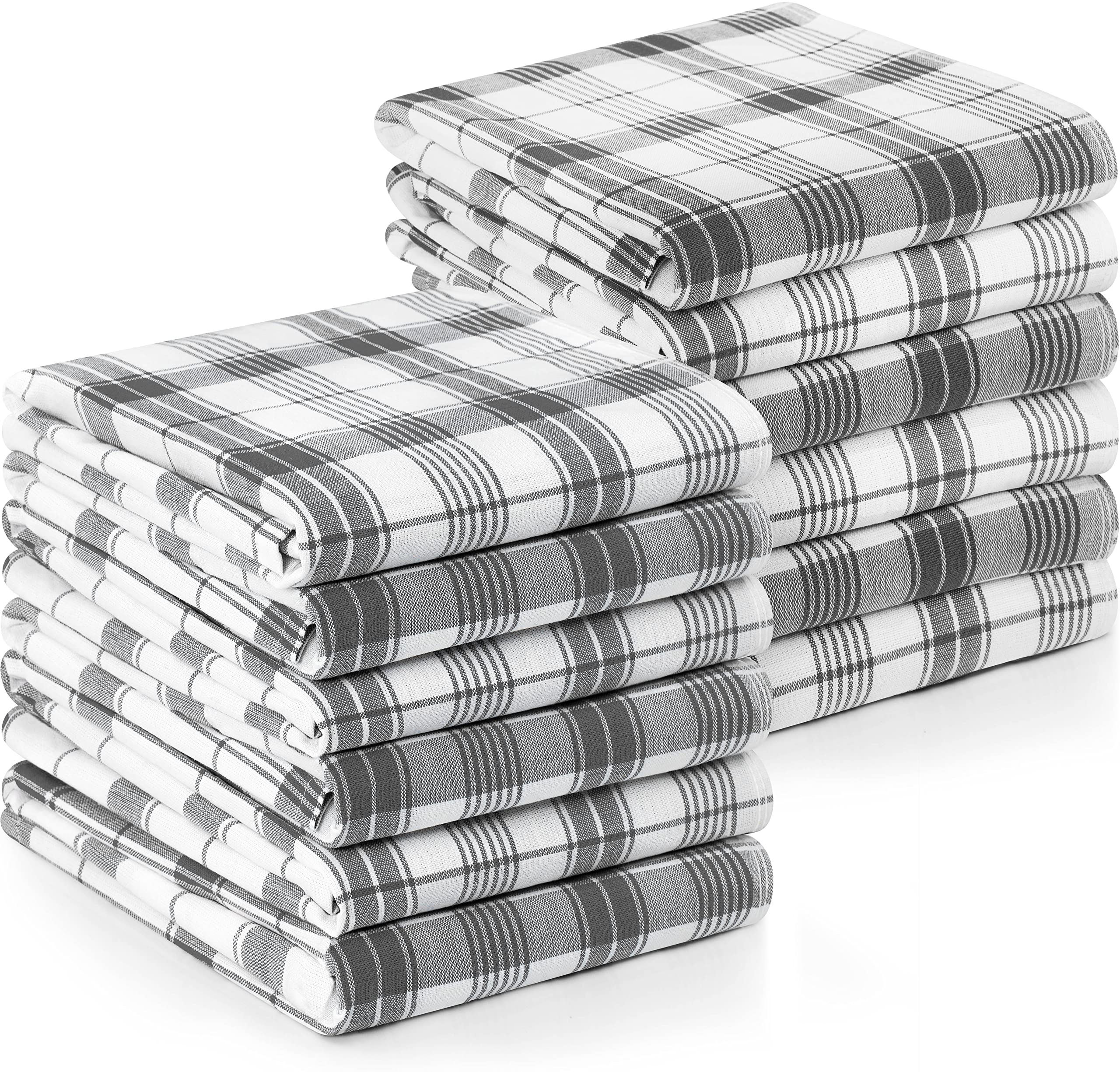 Utopia Towels 200 GSM Plaid Check Dish Towels, 38 x 64 cm, 100% Ring Spun Cotton Dish ClothSuper Absorbent Linen Kitchen Towel, Soft Reusable Cleaning Bar and Tea Towels Set (12 Pack, Grey, White)