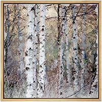 SIGNWIN Framed Canvas Wall Art Winter White Birch Forest Landscape Trees Oil Painting Impressionism Traditional Scenic Expressive for Living Room, Bedroom, Office - 16x16 inches