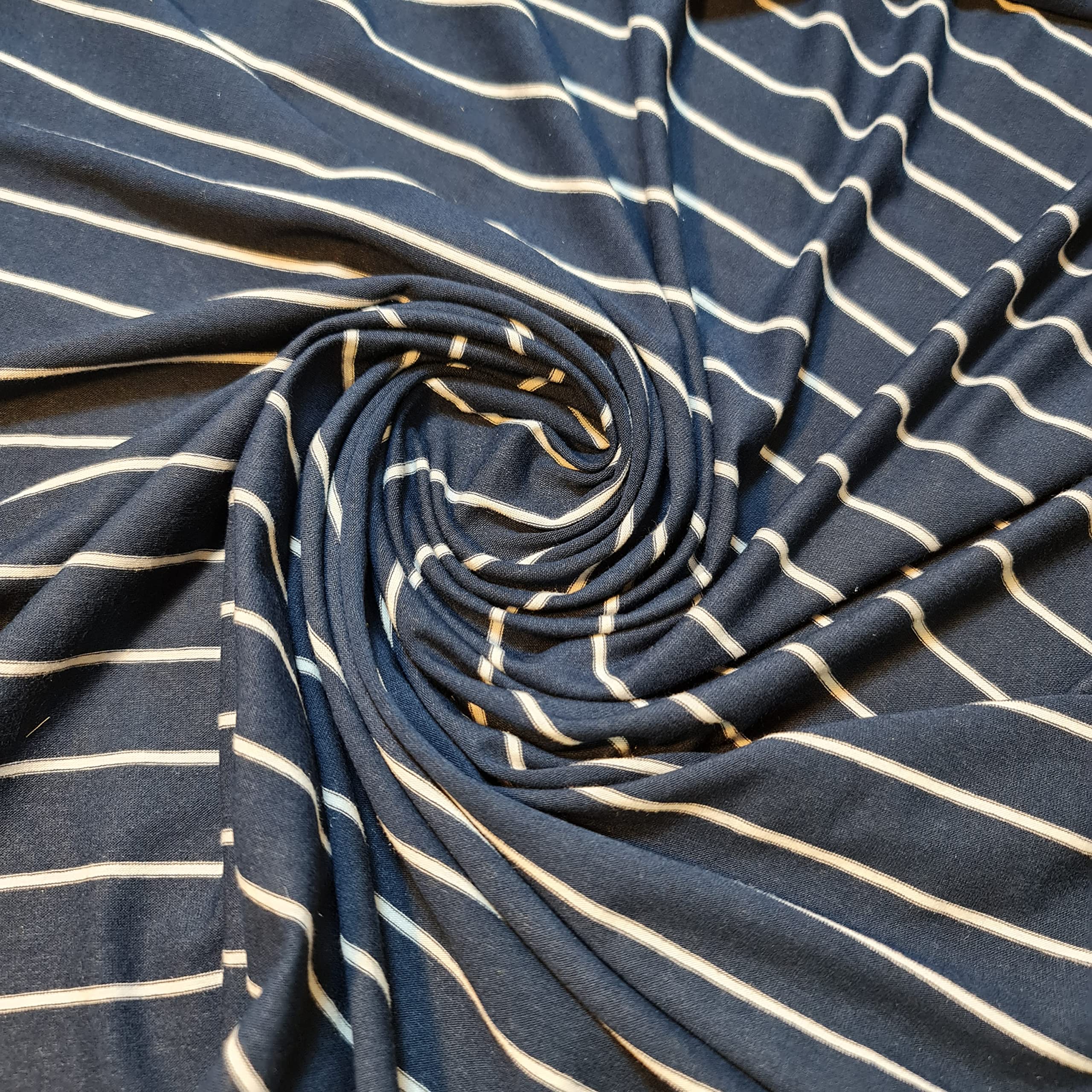Soft Plain/Printed Cotton Jersey Stretch Knit T Shirt Baby Grow Craft Fabric Material 58" - 150 cm Wide Sold As 1 Meter Pre - Cut Lengths (Navy Stripe)
