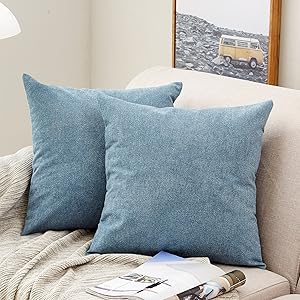 MERNETTE Pack of 2, Thick Chenille Decorative Square Throw Pillow Cover Cushion Covers Pillowcase, Home Decor Decorations for Sofa Couch Bed Chair 18x18 Inch/45x45 cm (Blue)