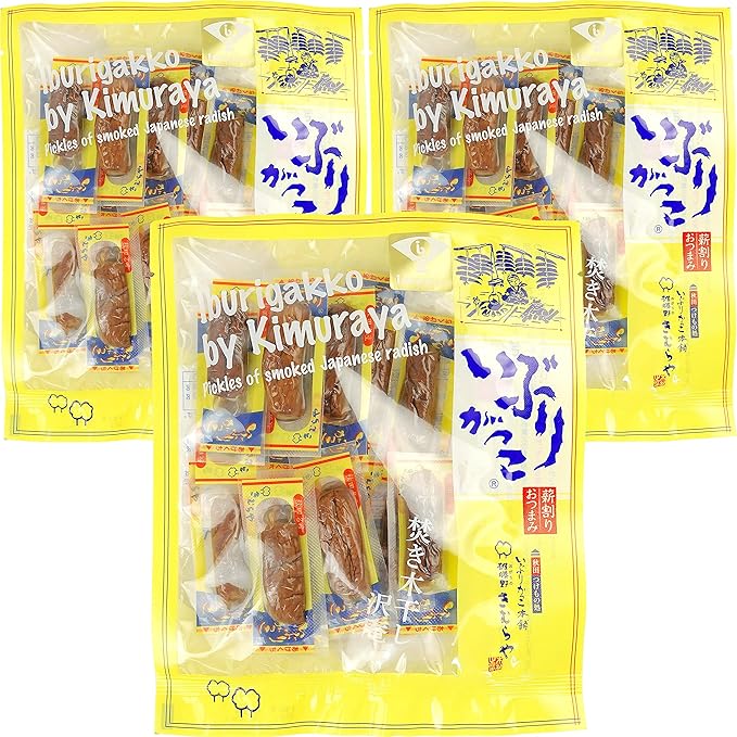 Amazon いぶりがっこ 本舗 雄勝野 きむらや いぶりがっこ 薪割り おつまみ 秋田産 燻製 たくあん 個包装 80g 3袋 いぶりがっこ たくあん 通販