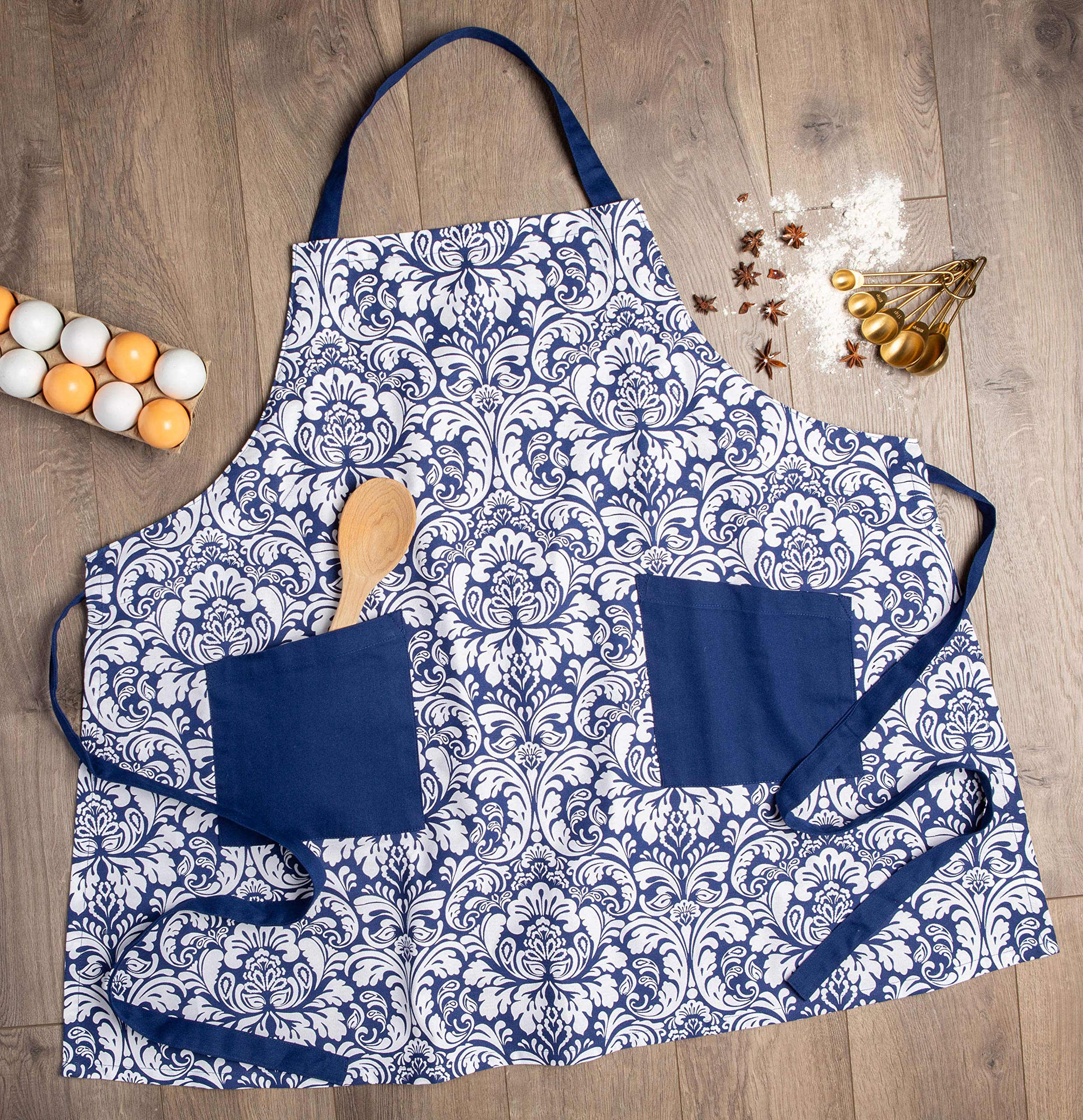 DII Cotton Adjusatble Women Kitchen Apron with Pockets and Extra Long