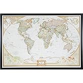 Craig Frames Travel Map with Pins, 24x36 Executive World Map for Wall Art, Modern Standard Black Frame