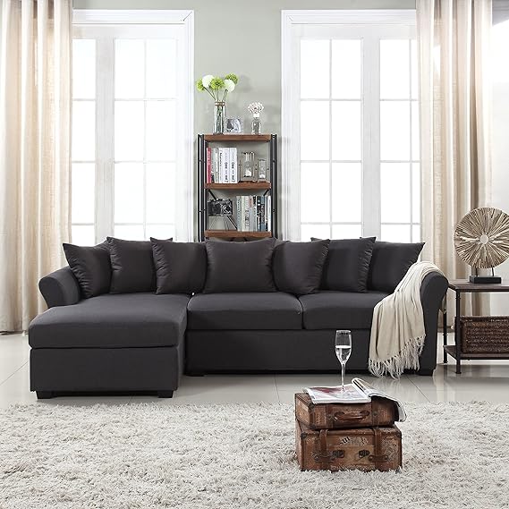 Divano Roma Furniture Modern Sectional, Large, Dark Grey