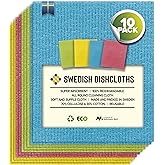 Swedish Dishcloths - 10 Pack Absorbent, Reusable, & Washable Hand Wash Cloths for Kitchen, Dishwashing - Cellulose Sponge Kitchen Towels - Eco-Friendly Cleaning Paper Towel Alternative