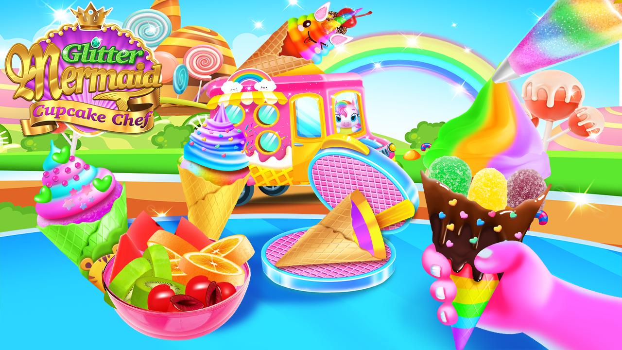 Mermaid Glitter Cupcake Chef - Ice Cream Cone Game - Thumbnail 2