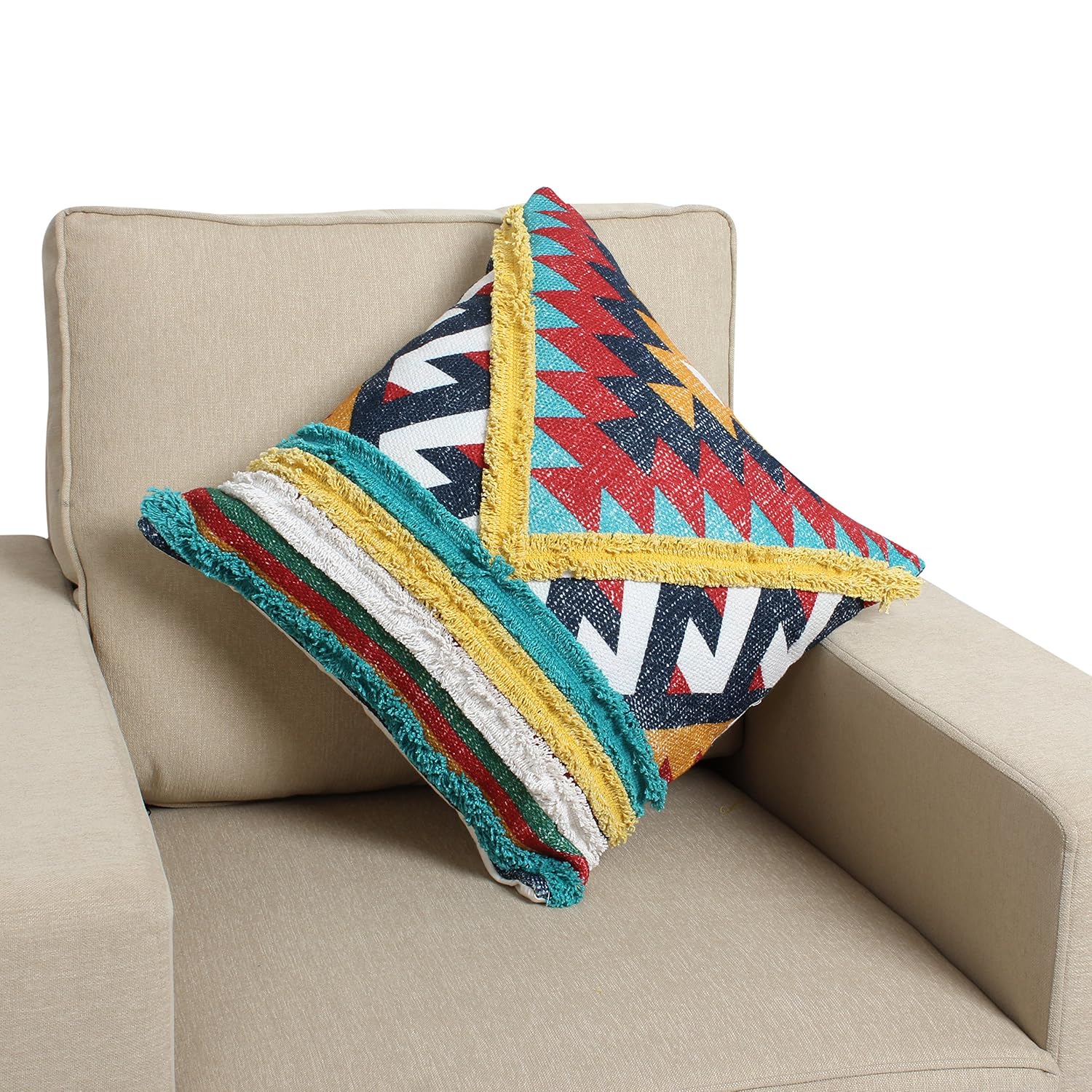 thymehome Earthy Kilim Printed Hand Woven Dhurriクッション: 2020A