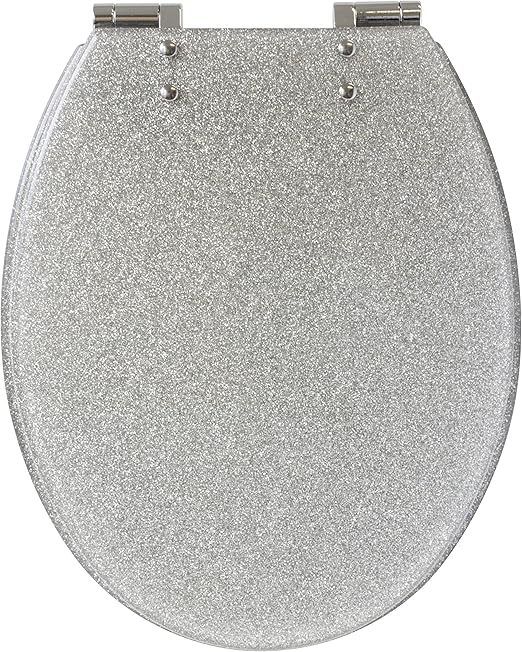 Gelco 709563 Glitter Toilet Seat Slow Close Resin Silver 46 x 34 x 7.5