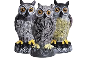 Galashield Owl Decoys to Scare Birds Away Plastic Owl Statue for Garden and Outdoors (Set of 3)