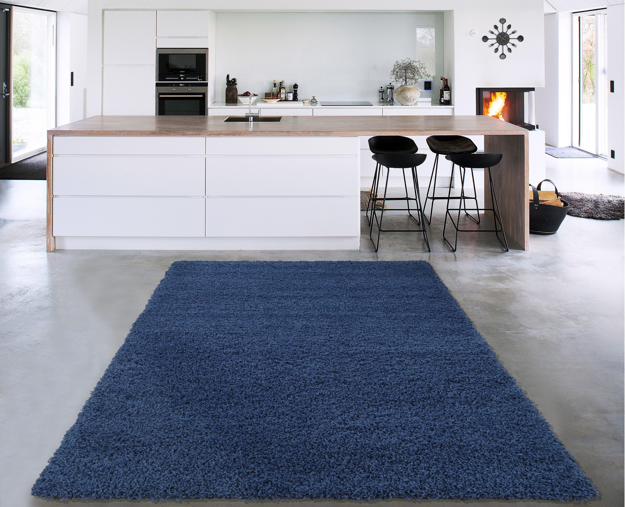 Sweethome Stores Cozy Collection Plush Luxurious Solid Navy Solid Design (3'3" X 4'7") Shag Living Room & Bedroom Area Rug