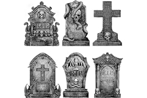 LIMBRIDGE Halloween Decorations Outdoor Graveyard Tombstones: 6ct Large Tombstones Halloween Decor Yard Signs with Stakes, 16" Tall Realistic Scary Skeleton RIP Gravestones Yard Lawn Outside for Kids Home Party