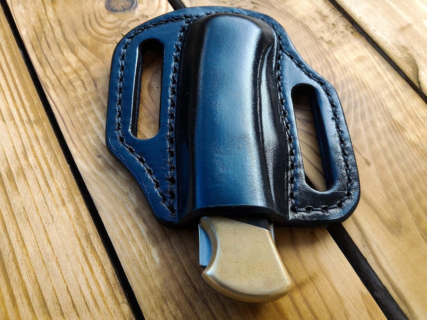 Pancake leather sheath for Buck 110 knife, custom leather