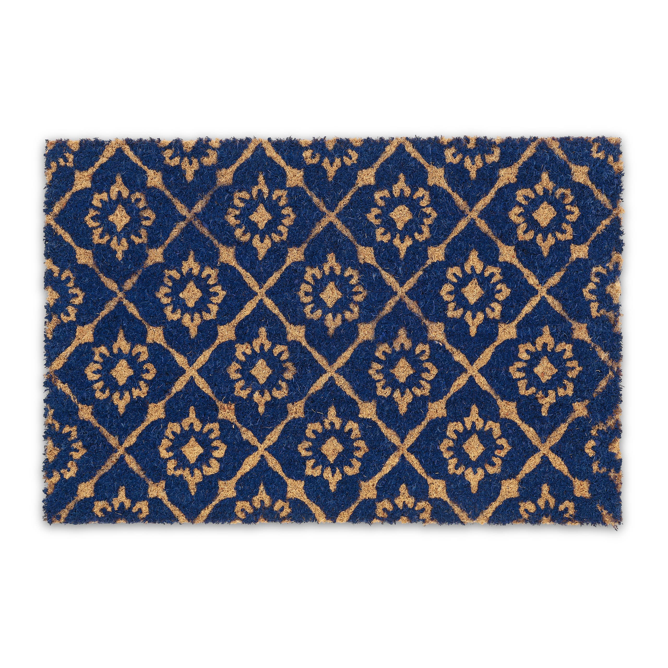 Relaxdays Floral Pattern Door mat Doormat Coir Welcome, 40 x 60 cm, Inside & Outside, Non-Slip Shoe Wiper, Blue/Coir — image 1