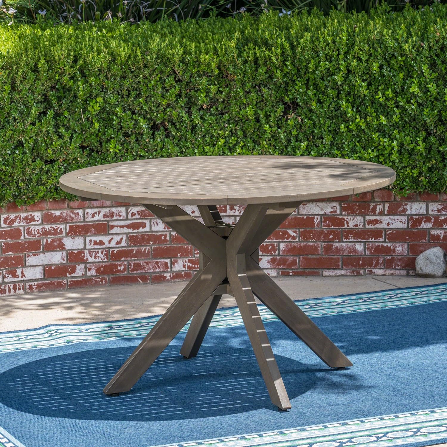 Christopher Knight Home 305060 Stanford Outdoor Round Acacia Wood Dining Table with X Base, Gray Finish : Garden & Outdoor