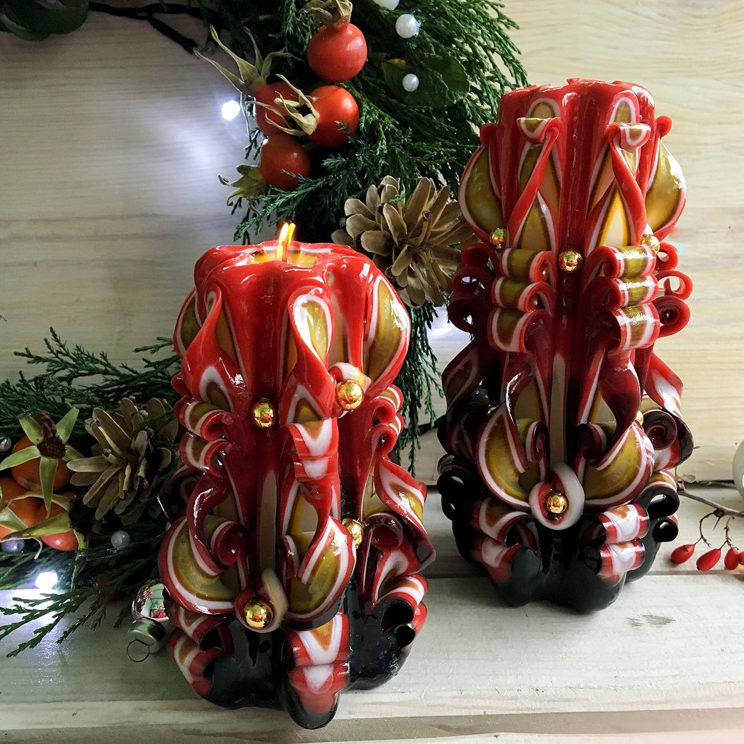 Carved Candle "Russian style" Bright carved candle red carved