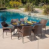 Christopher Knight Home Cliff Outdoor Rectangular Cast and Wicker Set, 7-Pcs Set, Bronze And Mixed Brown