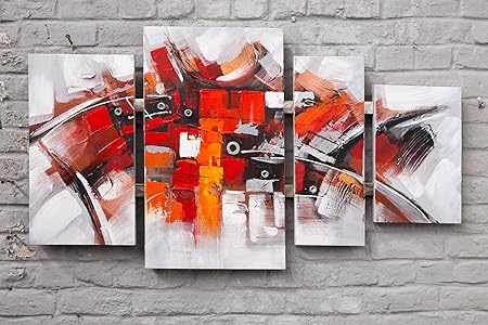 Peinture A L Huile Sur Toile Triptyque Quadriptyque 70x115cm Amazon Fr Cuisine Maison