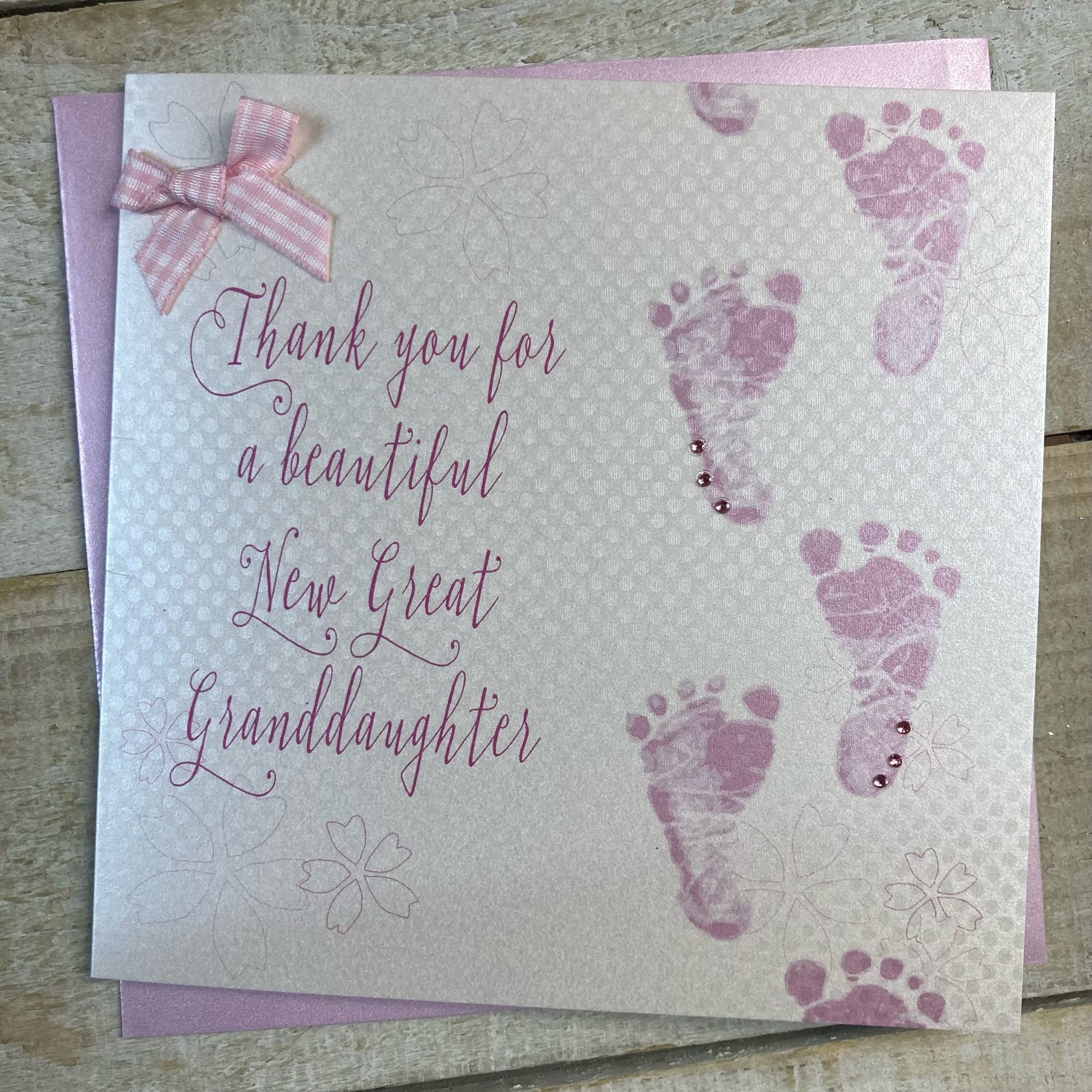 WHITE COTTON CARDS Thank You for a New Great Granddaughter Handmade Baby Card- New Great-Granddaughter WB225-GGD,16cm x 16cm