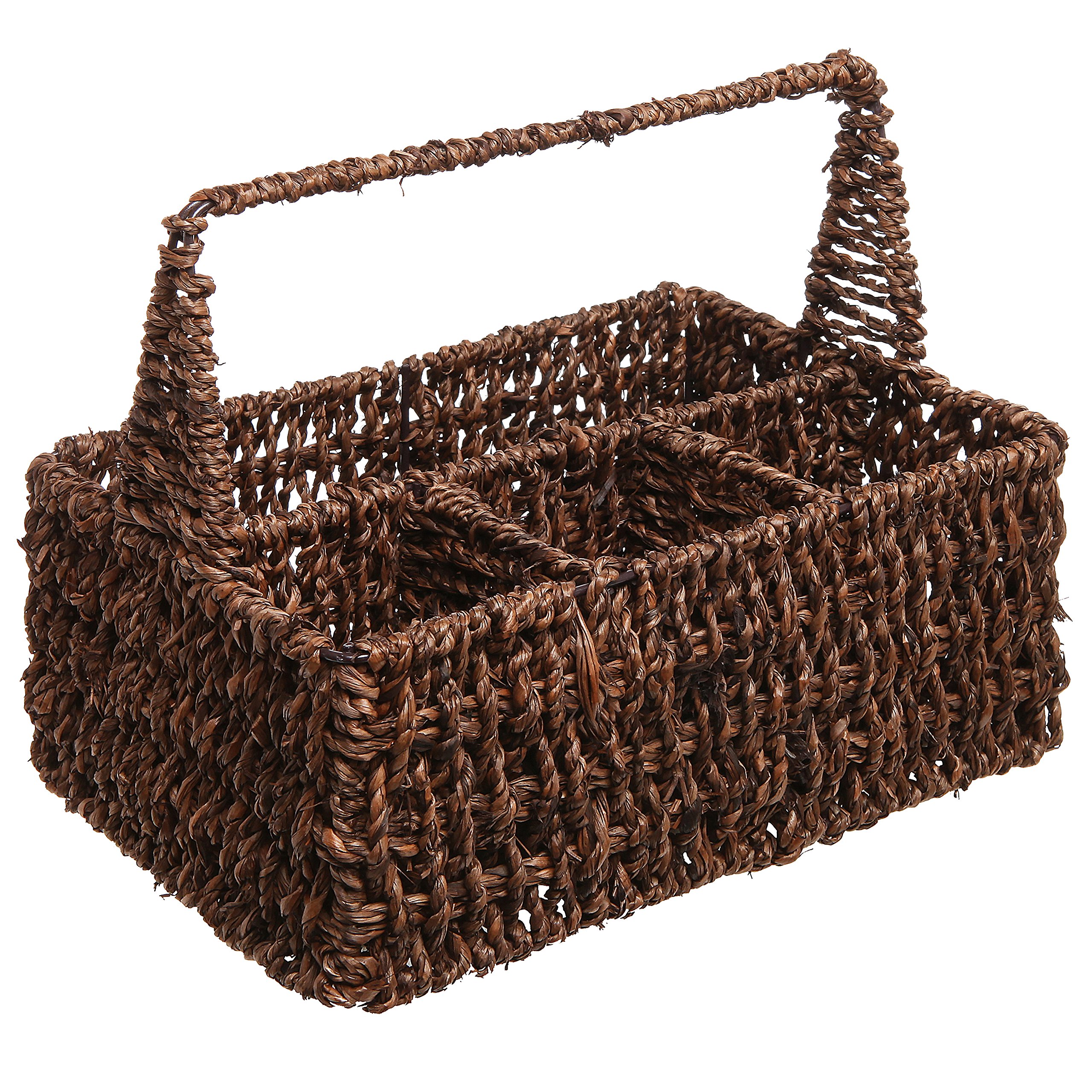 MyGift Brown Hand Woven Seagrass 4 Compartment Home Storage Basket