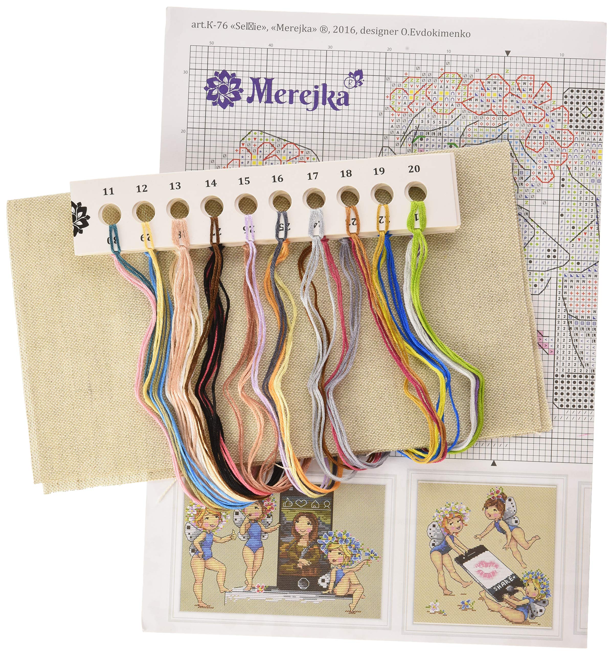 Merejka K-76 Selfie Counted Cross Stitch Kit, Cotton, Multi-Colour, 17 x 12 cm