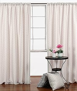 Geometric Zigzag 2-Piece Rod Pocket Curtain Set, 52x95 inch, Linen Beige/White