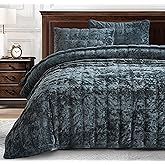 Chezmoi Collection Piers Storm Blue Velvet Quilt King Set, 3-Piece Lush Plush Distressed Velvet Bedding All Season Lightweight Comforter - Brushed Microfiber Reverse with Double Square Stitch