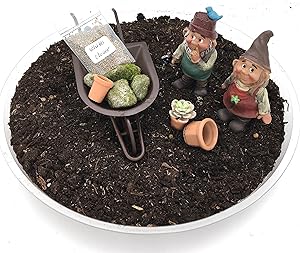 PaBu GuLi DIY Gnome Garden Kit - Boy and Girl Gnomes with Miniature Fairy Garden Wheelbarrow and Accessory Set