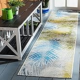 SAFAVIEH Washable Rug Outdoor Summer Collection - 2' x 8' Runner, Green & Grey, Non-Shedding & Easy to Clean, Ideal for Patio