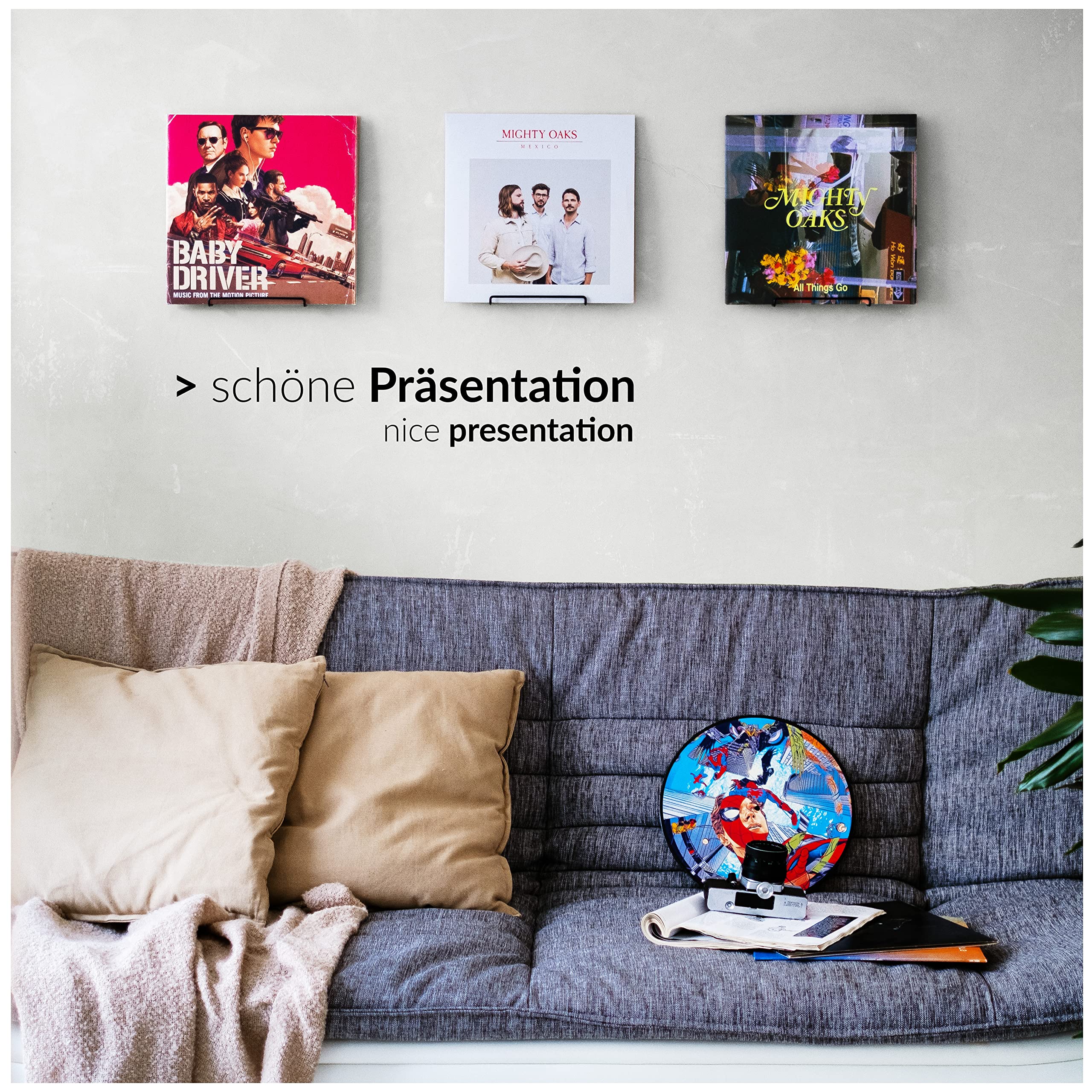 VinylRecordsLove Schallplatten Wandhalterung | 4 Stück | Vinyl Aufbewahrung | Farbe Matt Schwarz Metall | Vinyl Wandhalterung | Schallplatten Zubehör und Vinyl Regal | Schallplatten Deko für die Wand 4