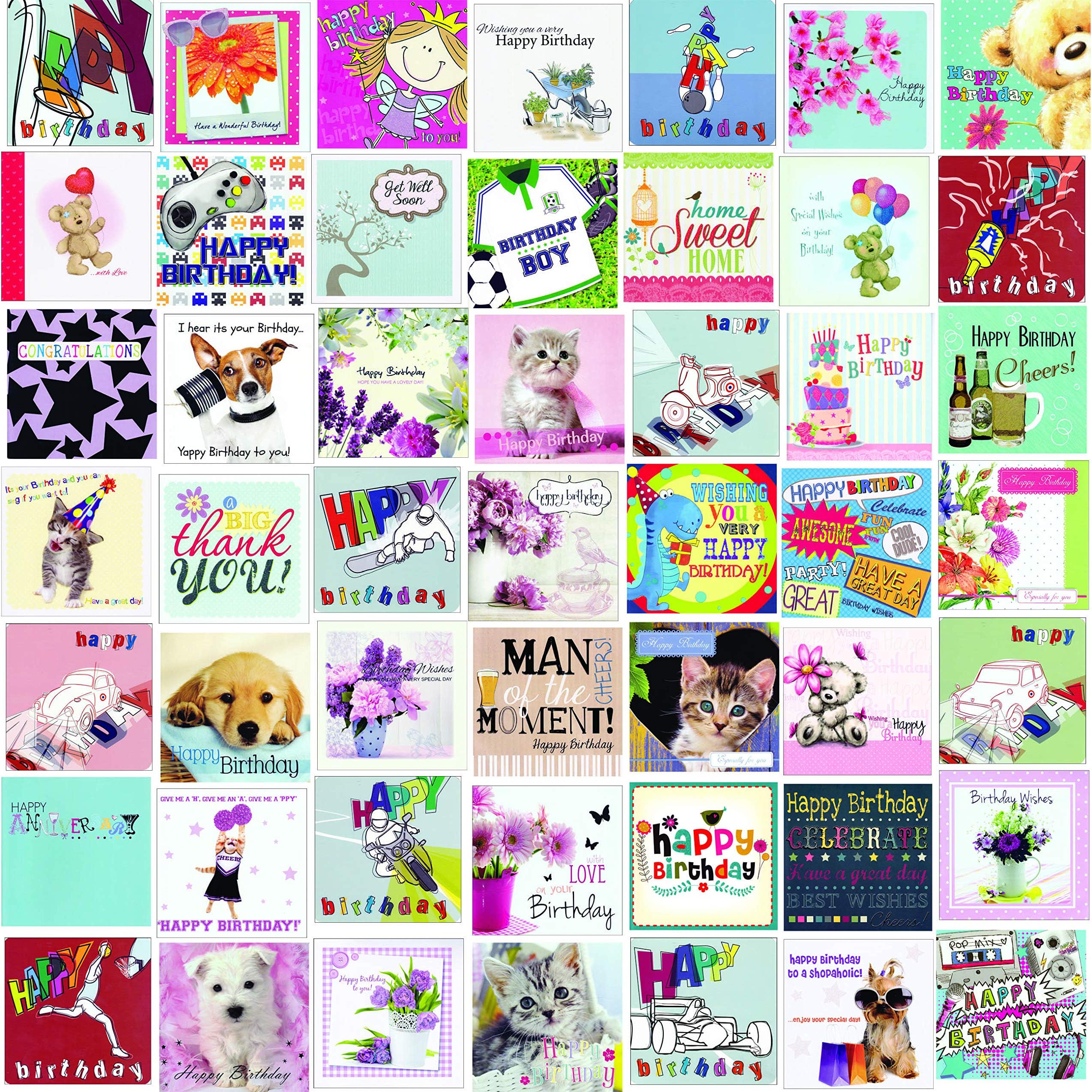 50 Mixed Square Birthday and General Greeting Card Pack