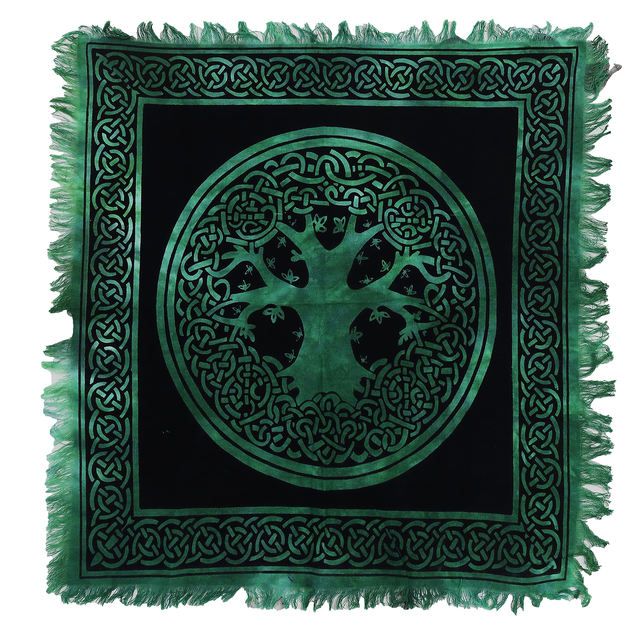 Indian Consigners Green Celtic Tree Alter Cloth Tarot Spread Altar Cloth Small 18" Square Wall Hanging Wiccan Witchcraft Wica Wall Hanging Tree of Life