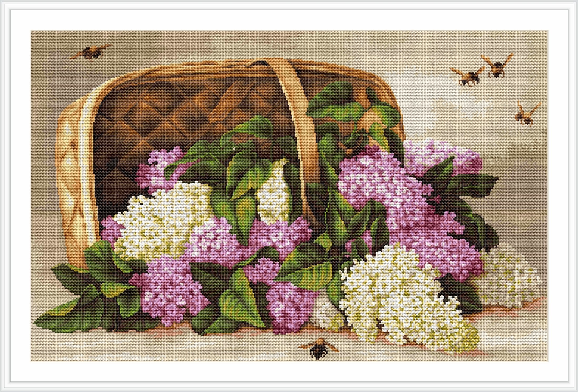 Luca-S Basket of Lilacs - Cross Stitch Kit