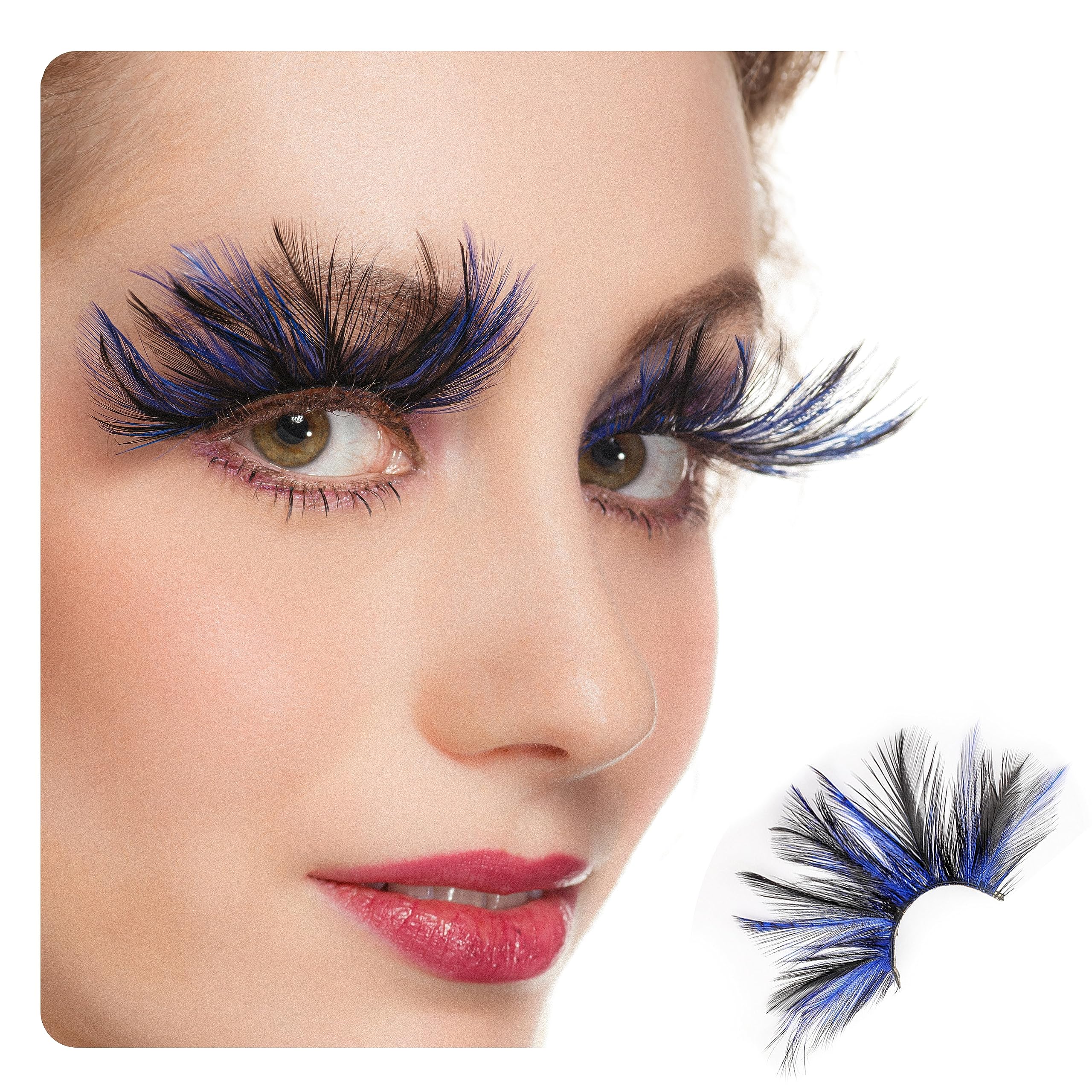 Dorisue Halloween eyelashes Double Lip Black with Blue Big Extra Long Feather eyelashes Long and Thick Exaggerated False Eyelashes Extension for Women Girls Cosplay Fancy Ball Halloween (Blue)