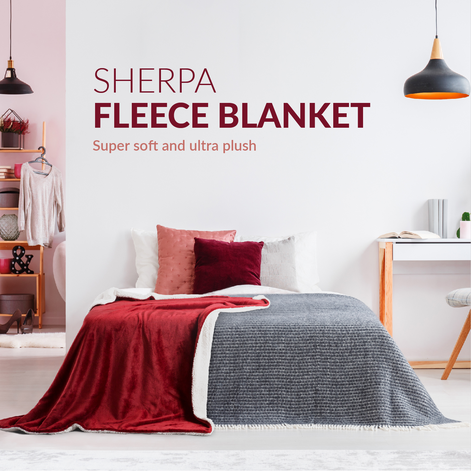 Bedsure Sherpa Throw Blanket Red Twin Size 60x80 Bedding Fleece