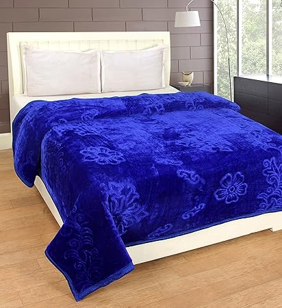 Cozyland Mink Embossed Solid Polyester Double Blanket - Blue