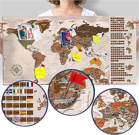 Murando Carte Du Monde 90x45 Cm Beige Carte Du Monde A Gratter Tableau En Liege Plastifiee Ecrire Et Effacer Possible Carte A Gratter Avec Mini