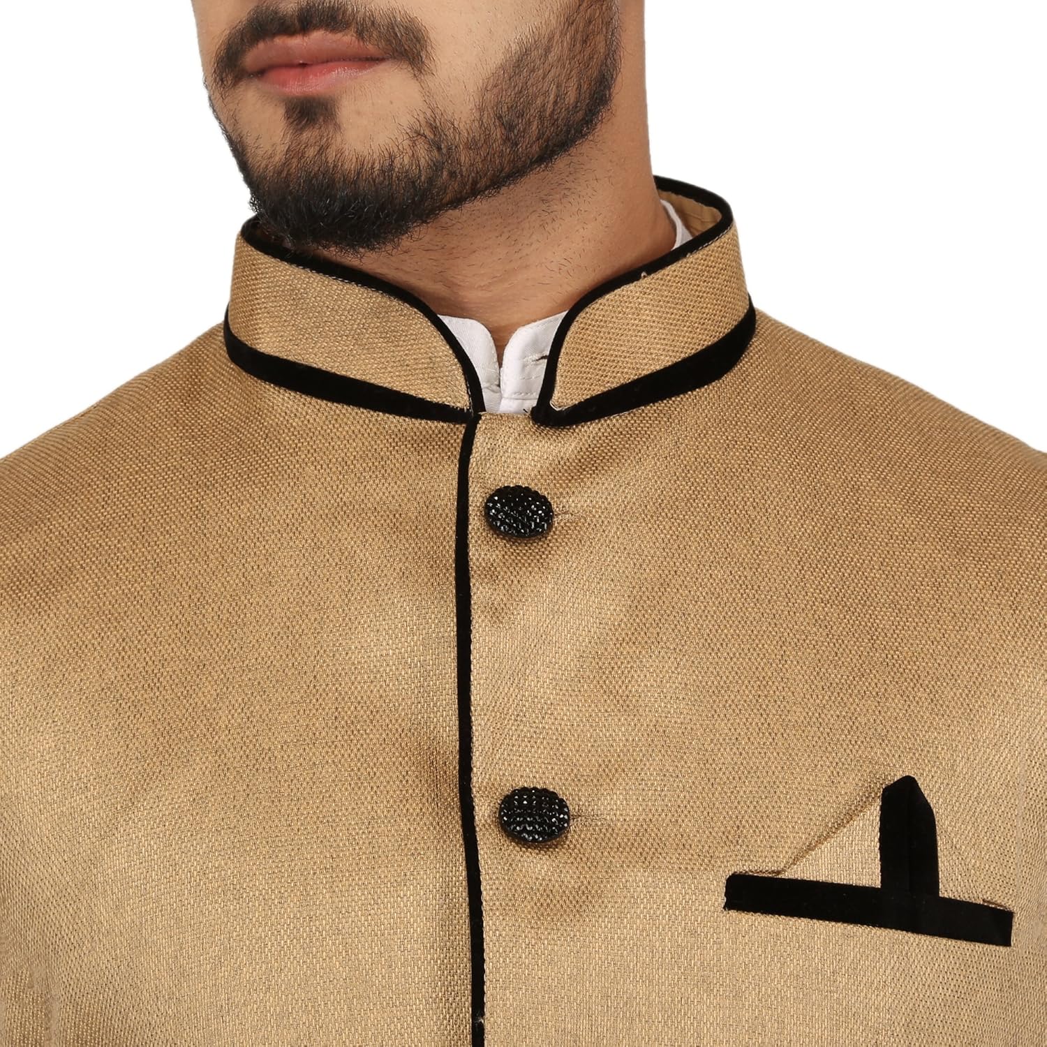 qalamkari men's jute modern fit modi/nehru jacket