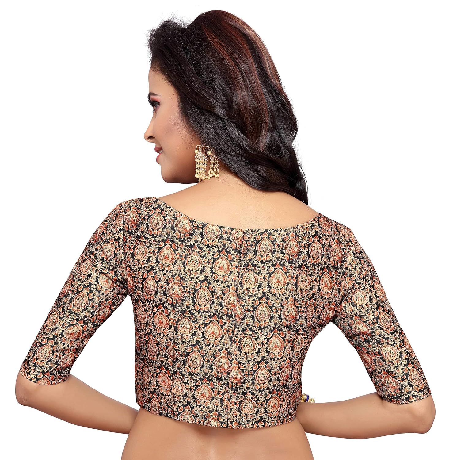 studio shringaar women's poly raw silk bagh printed saree blouse with boat neck