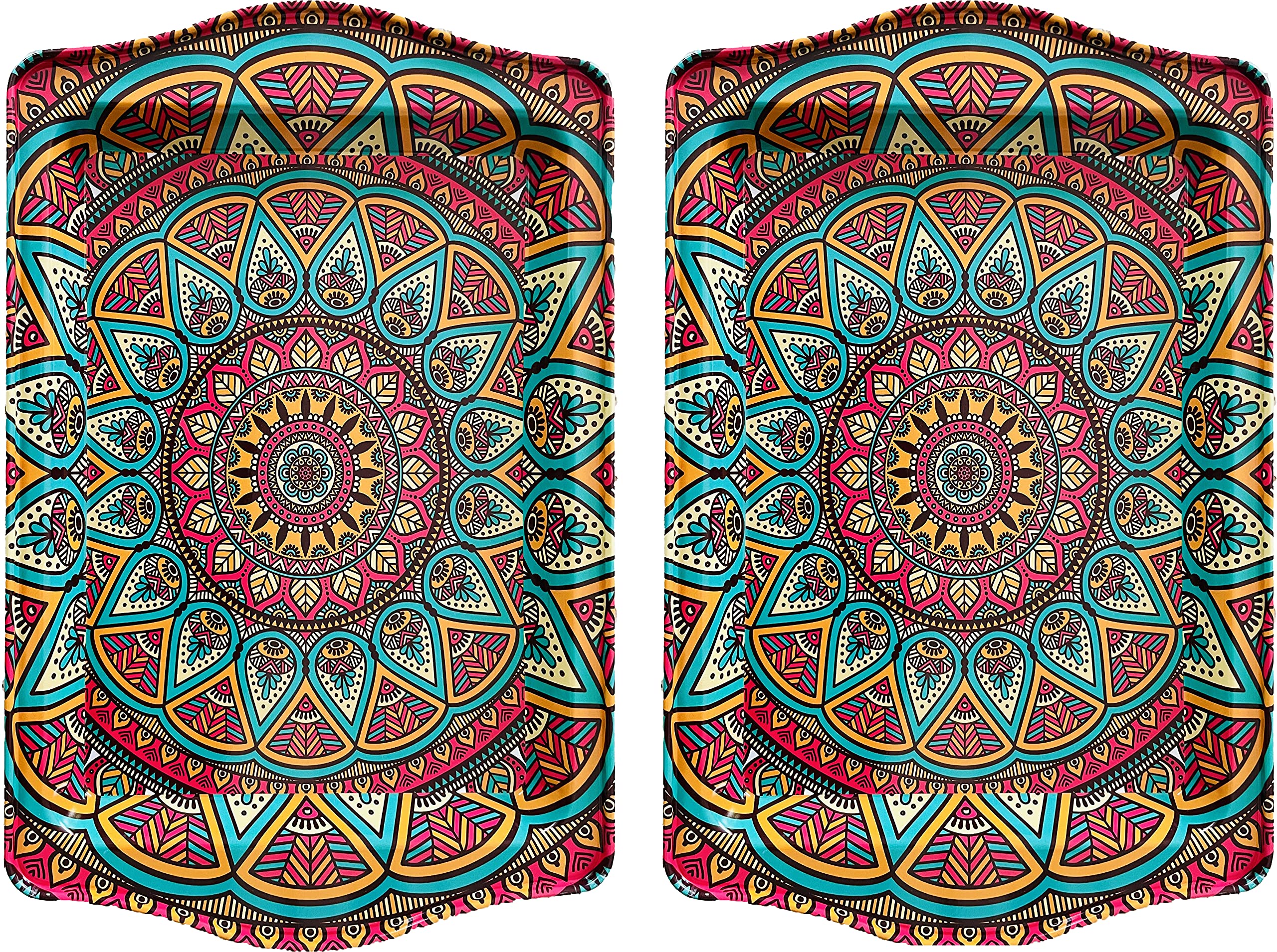 Totally Turkish Premium Design Small Serving Tray – Twin Pack of Trays with Gift Box, Decorative Serving Plates for Cups, Drinks, Bowls. 25 x 16 cm. Ideal Surface tidier for Household Items (Aztec)