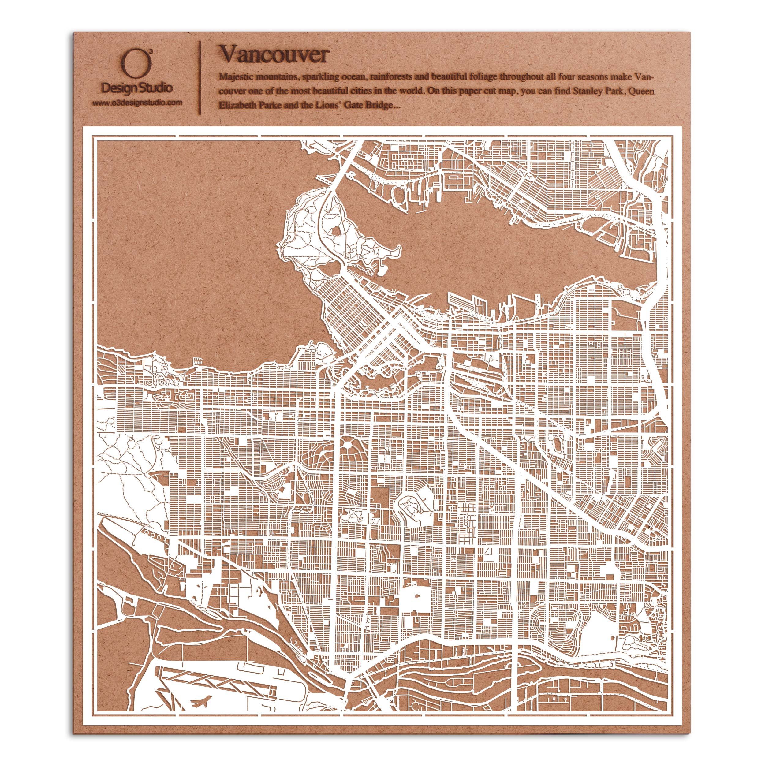 Vancouver Paper Cut Map White 30x30 cm Paper Art