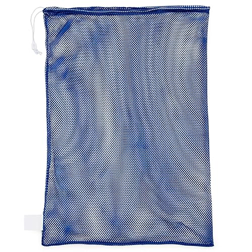 Champion Sports Mesh Sports Equipment Bag- Blue, 24" x 36"- Multipurpose, Nylon Drawstring Bag w/ Lock and ID Tag, for Sports Equipment, Balls, Swimming Gear - Breathable Stuff Sack
