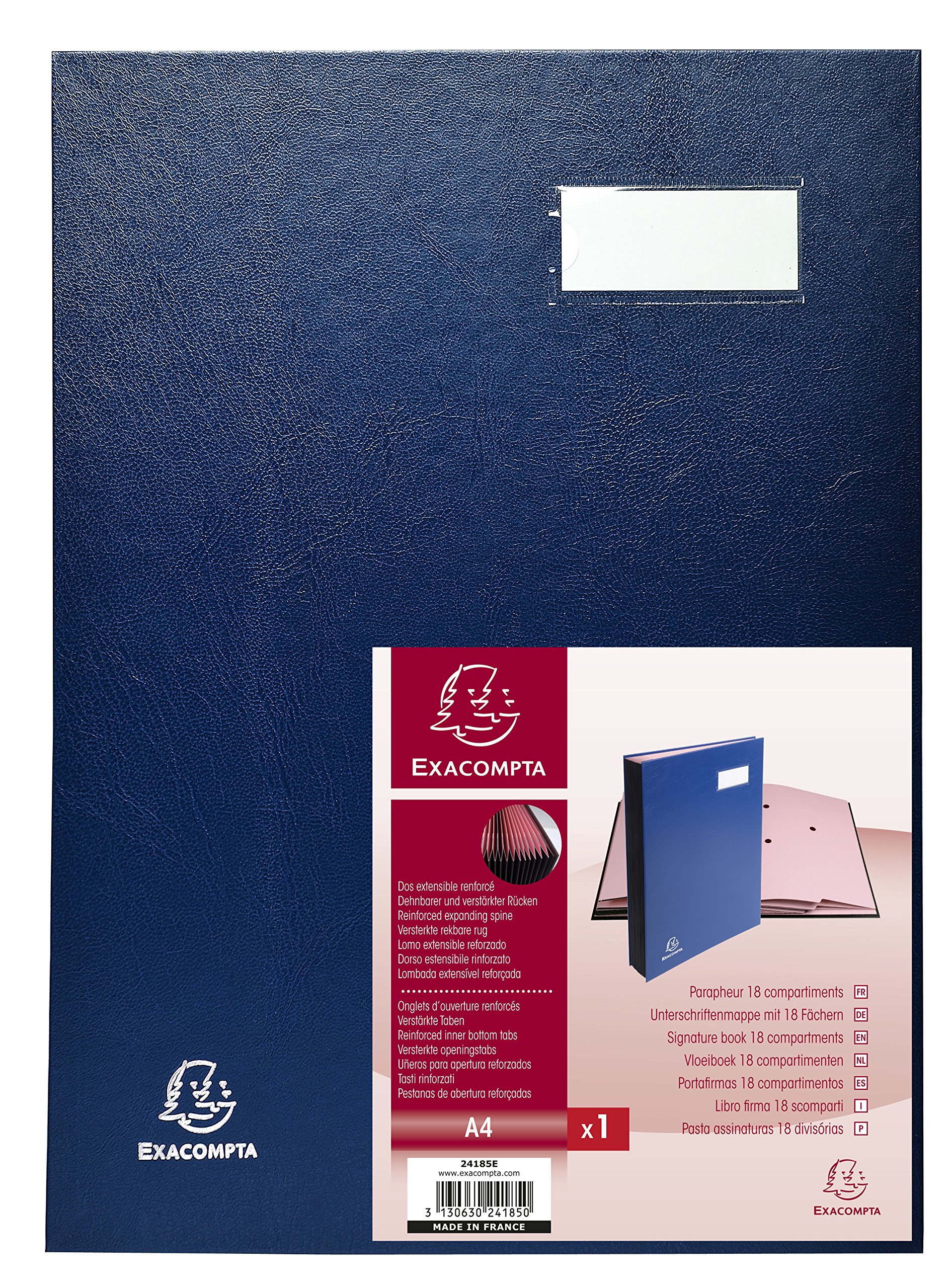 Exacompta - Ref 24185E - Direction Signature Book - 240 x 320mm in Size, Suitable for Storing A4 Documents, Plastic Cover &,300gsm Interior, 18 Compartments - Blue