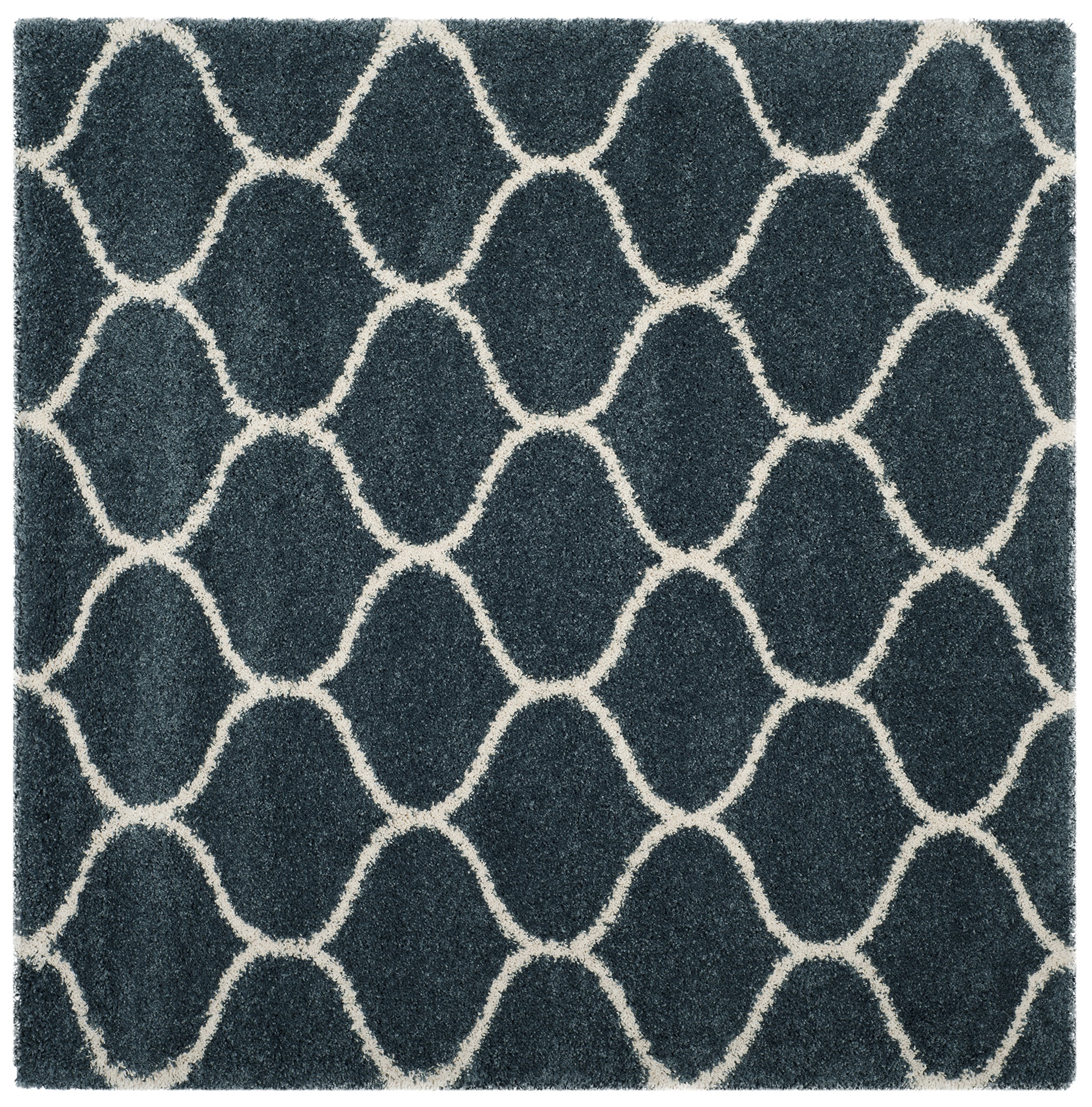 SAFAVIEH Hudson Shag Collection Area Rug - 9' Square, Slate Blue & Ivory, Trellis Design, Non-Shedding & Easy Care, 2-inch Thick Ideal for High Traffic Areas in Living Room, Bedroom (SGH280L) Image